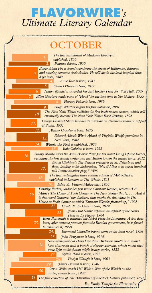 Literary Calendar For October Literary Calendar For October