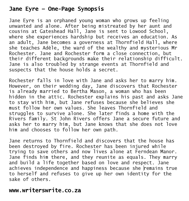 Jayne Eyre - One-Page Synopsis