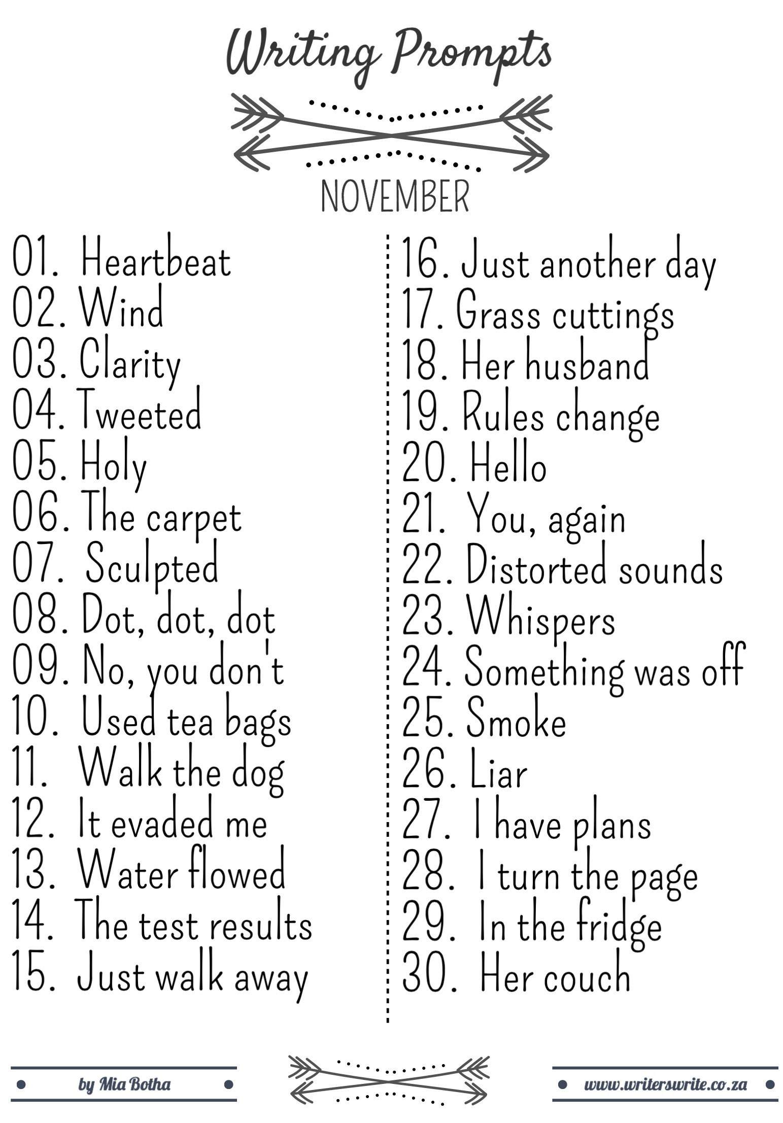 30 Writing Prompts For November 2015 30 Writing Prompts For November 2015
