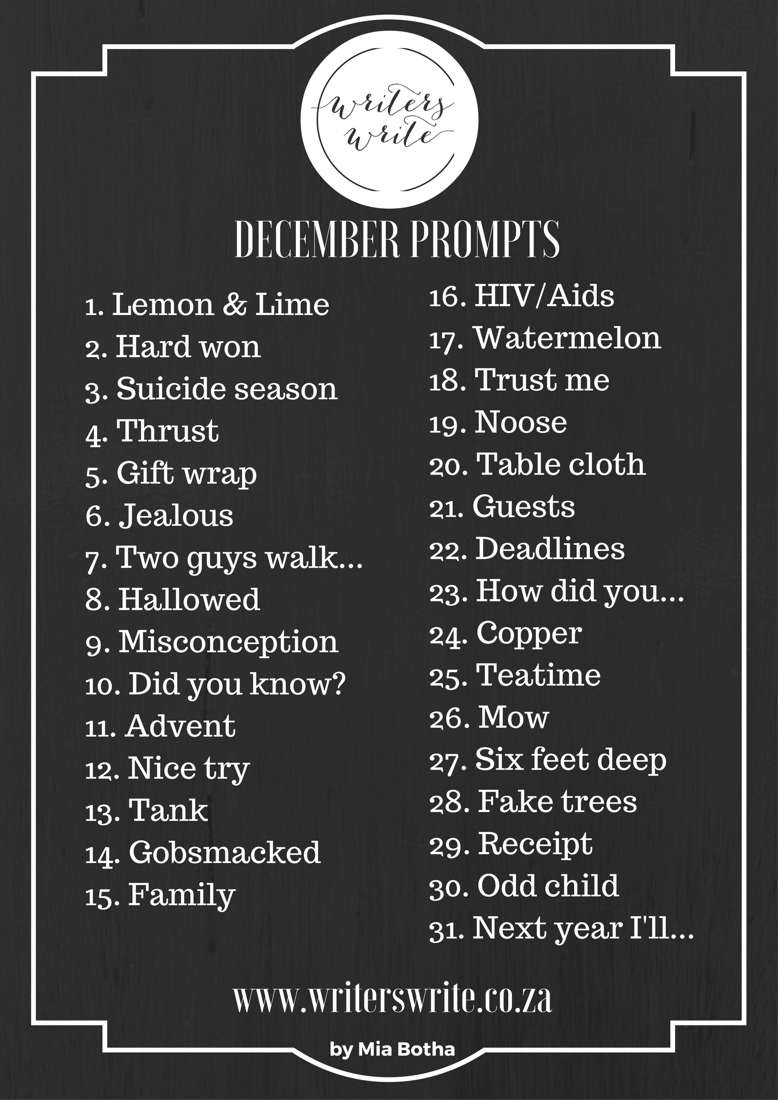 31 Writing Prompts For December 2016 31 Writing Prompts For December 2016