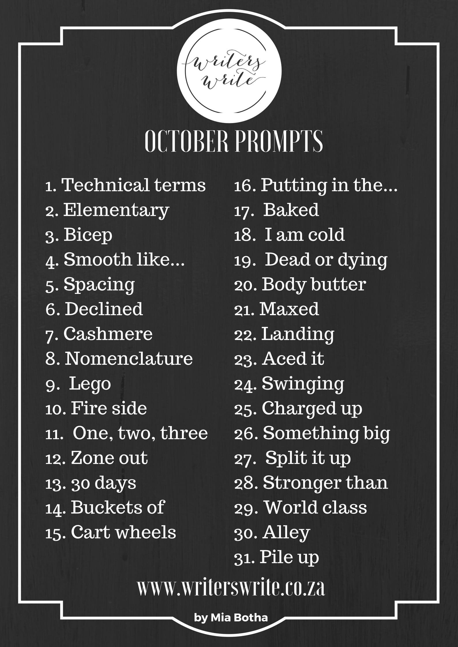 31 Writing Prompts For October 2017 31 Writing Prompts For October 2017