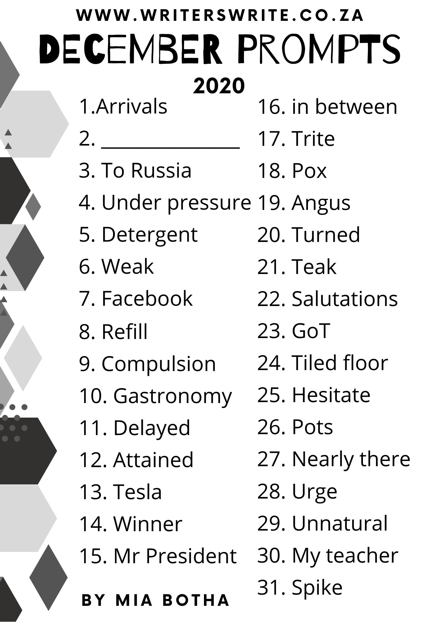 31 Writing Prompts For December 2020 31 Writing Prompts For December 2020