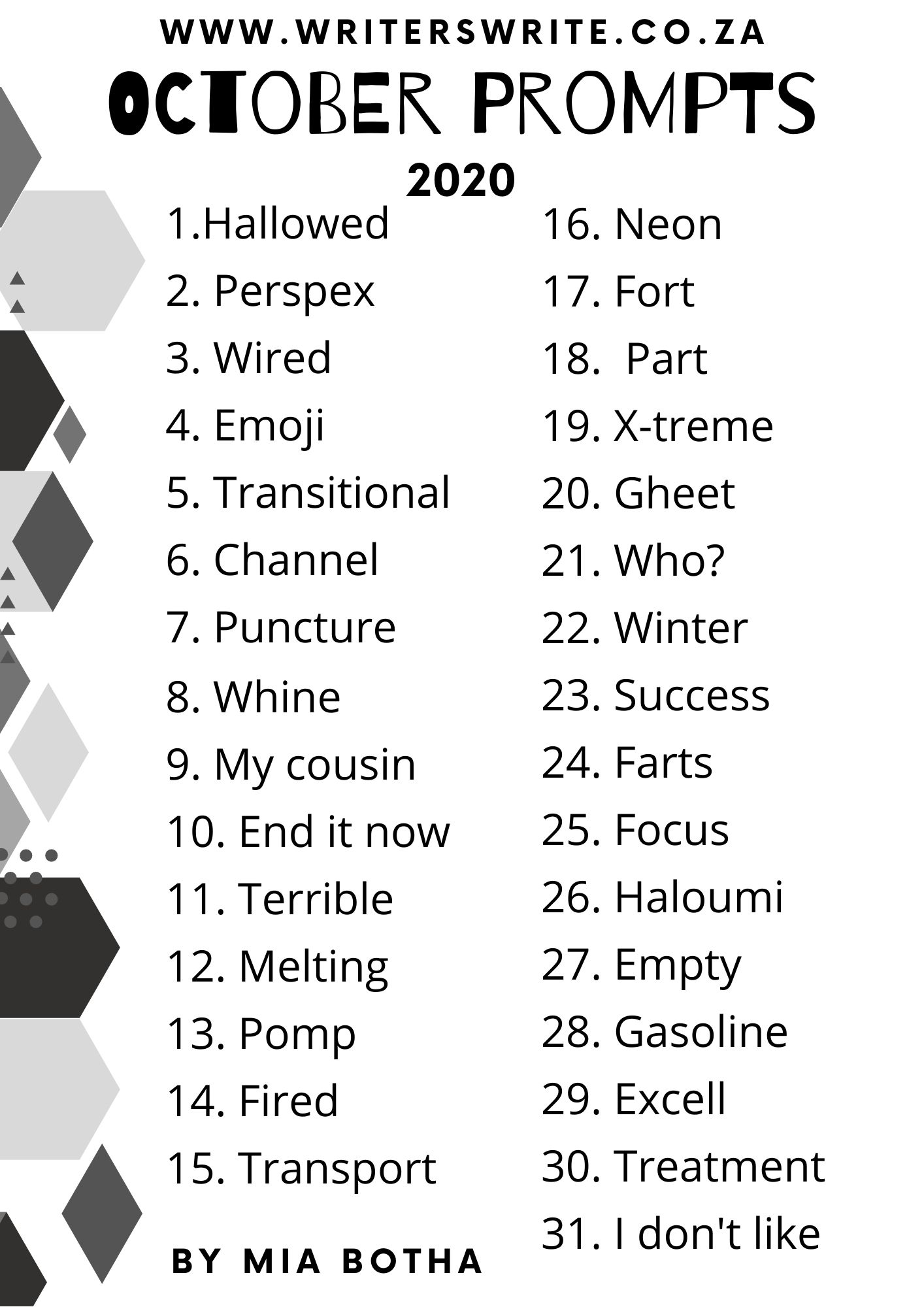31 Writing Prompts For October 2020 31 Writing Prompts For October 2020