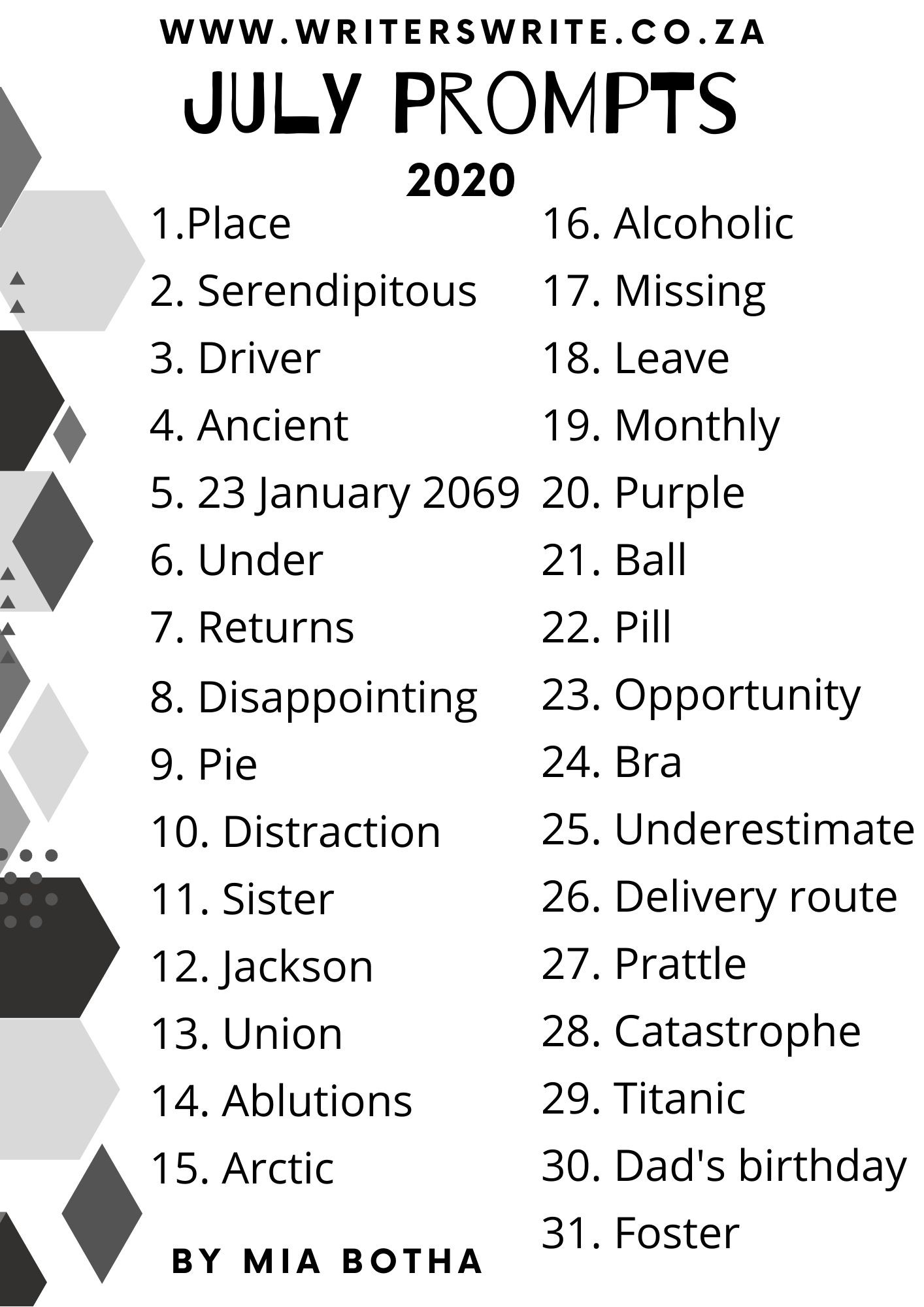 31Â Writing Prompts For July 2020 31Â Writing Prompts For July 2020