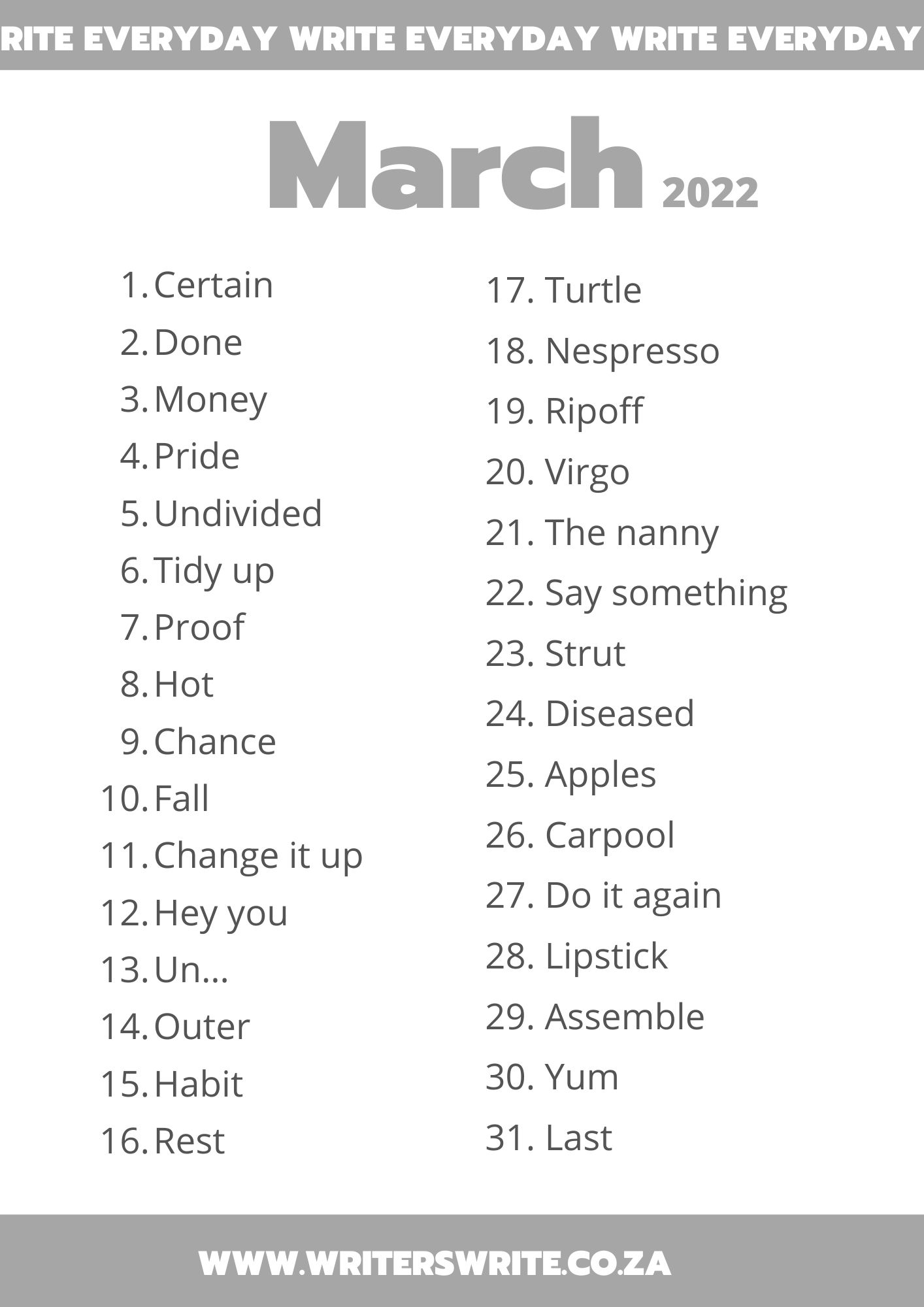 31 Writing Prompts For March 2022 31 Writing Prompts For March 2022