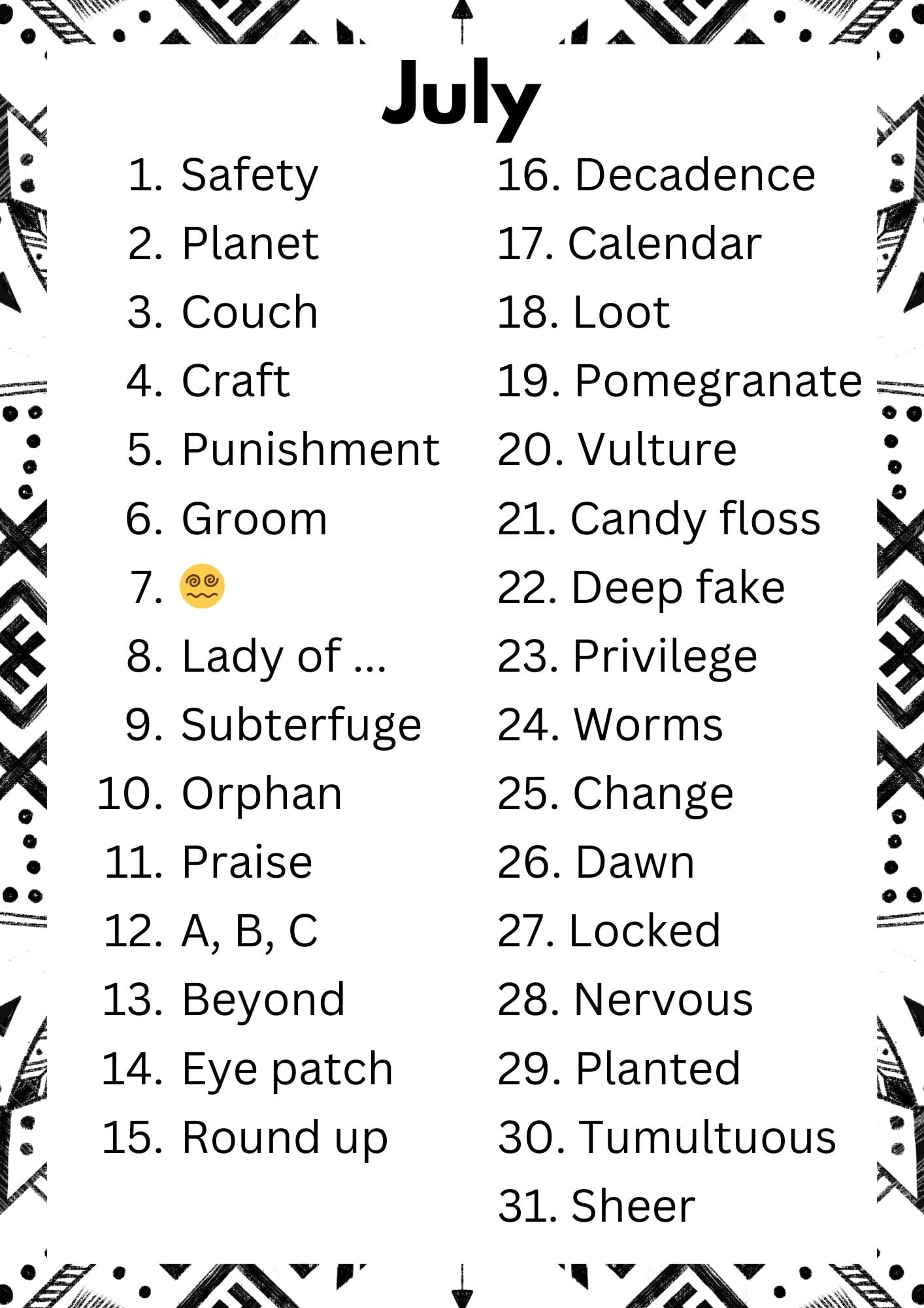 Writing Prompts July 2026 Writing Prompts July 2026