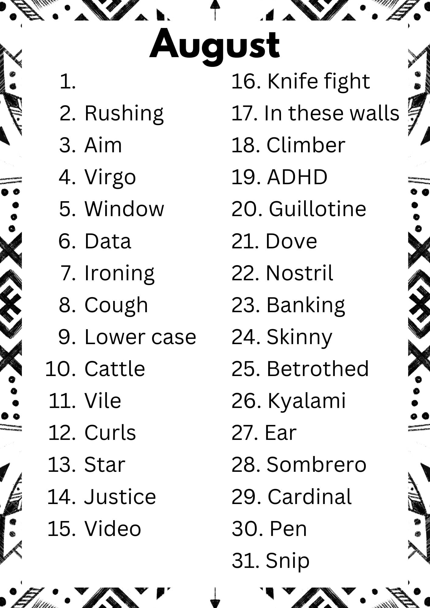 Writing Prompts August 2026