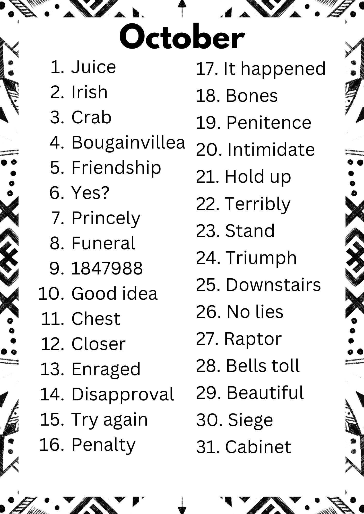 Writing Prompts October 2026
